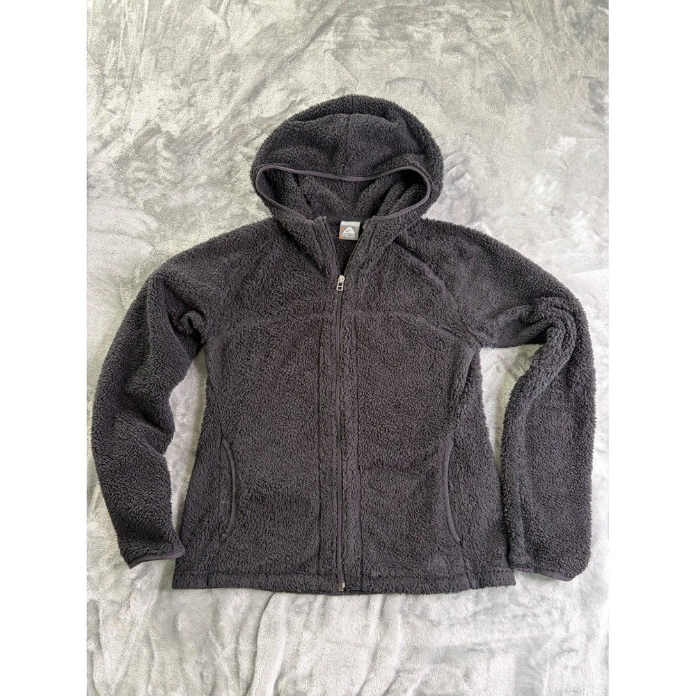 Nike Acg Women Size M Full Zip Fleece Hoodie Jacket Dark Gray Sherpa